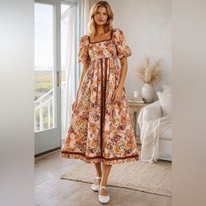 IN LOOM Floral Puff Sleeve Midi Dress | NWT | Cottagecore |Square Neck | S - L